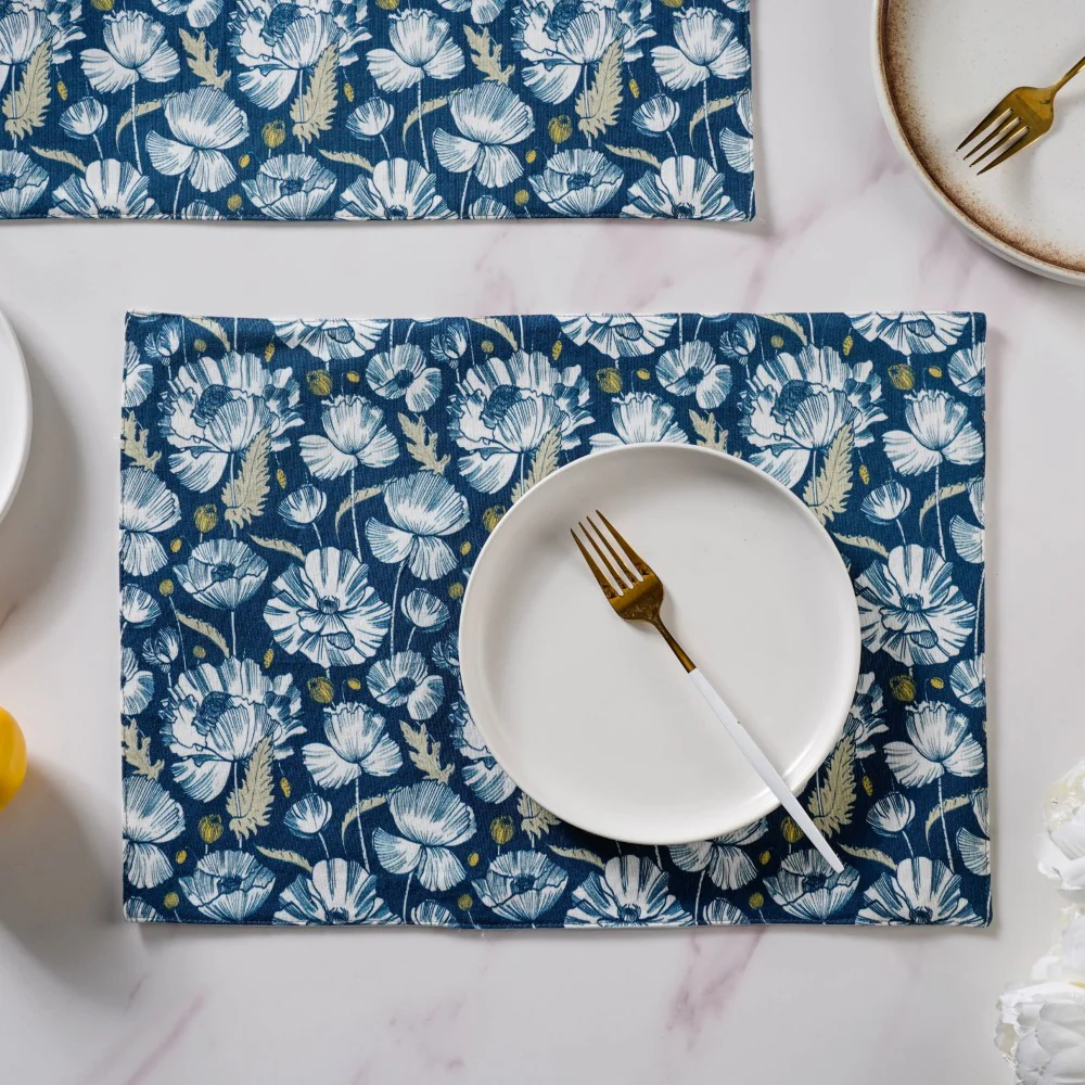 Floral Dining Cotton Printed Table Mat Royal Blue Set Of 2 - Image 8