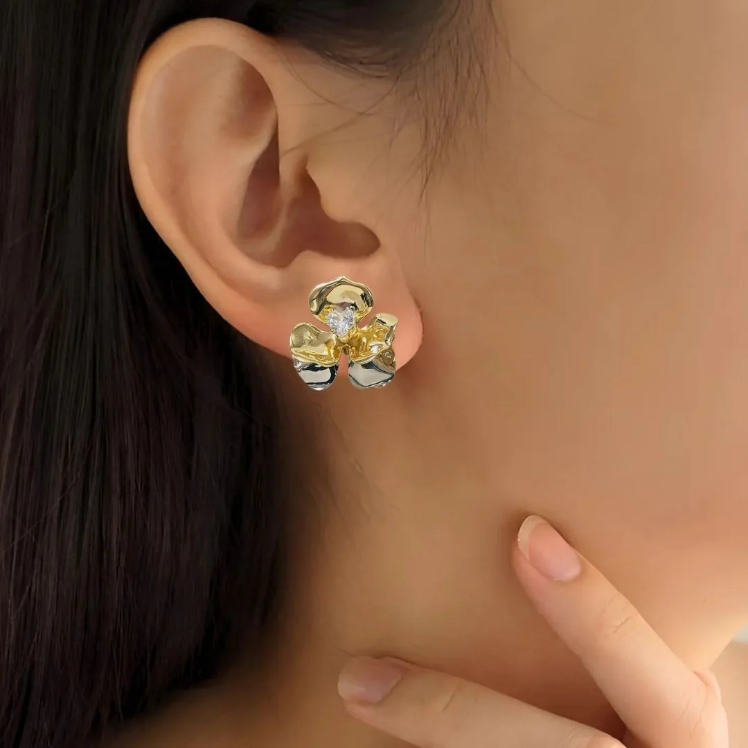 Floral Dual Toned Earrings - Image 2