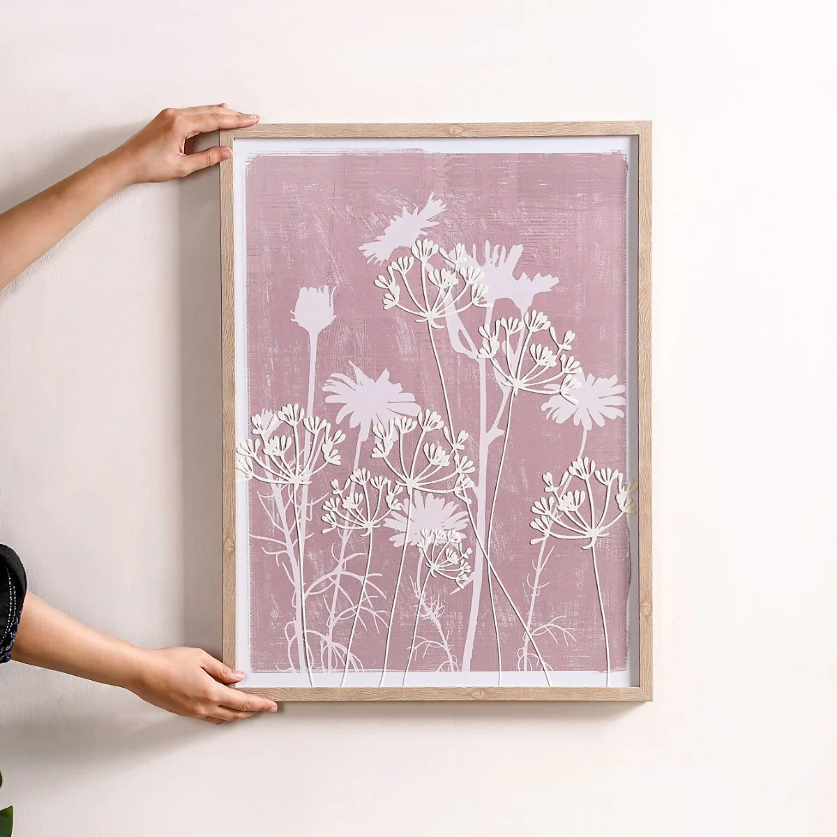 Floral Emboss Print Canvas Wall Art 23x17 Inch - Image 3