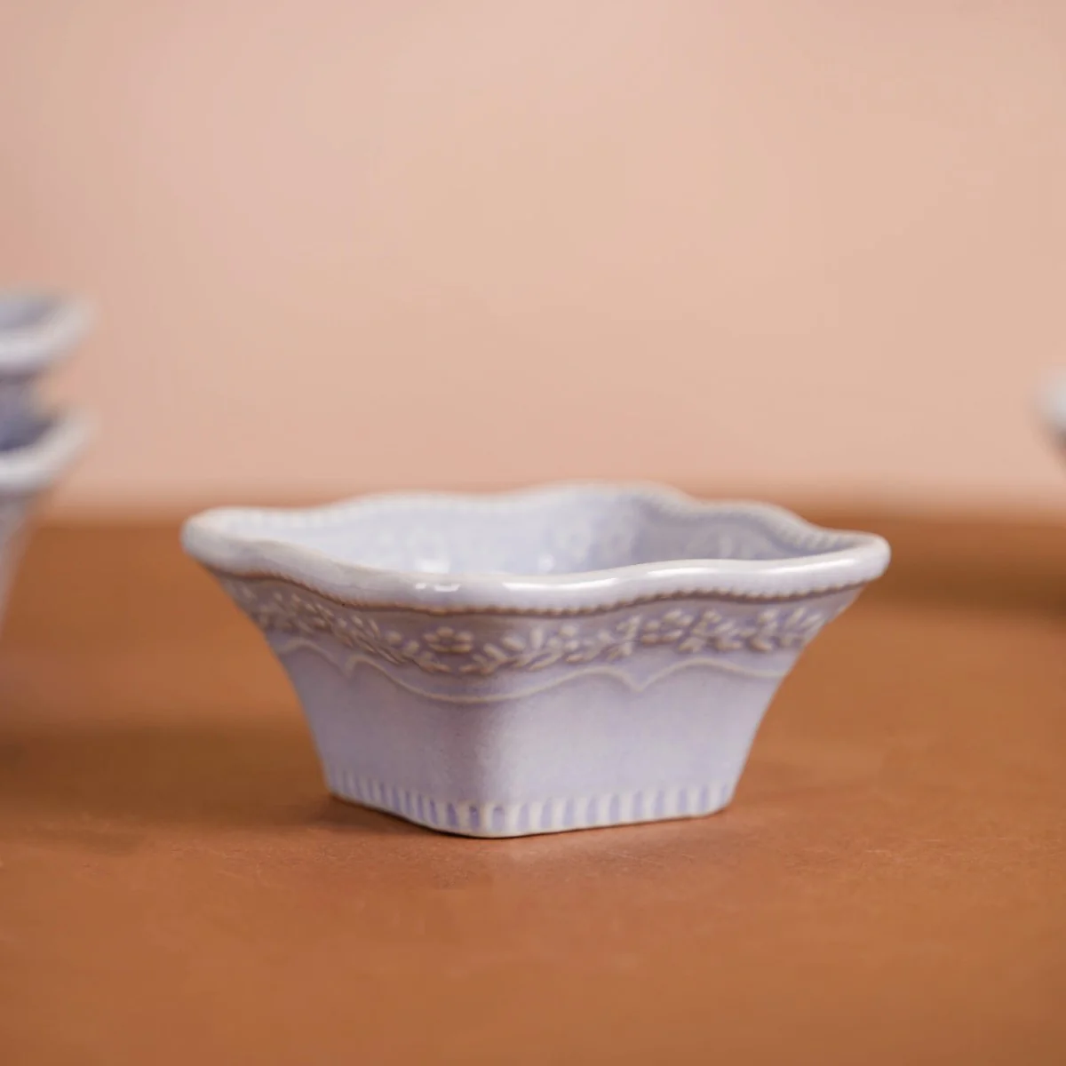 Floral Embossed Small Square Dip Bowl Set Of 6 Lavender 60ml - Image 4