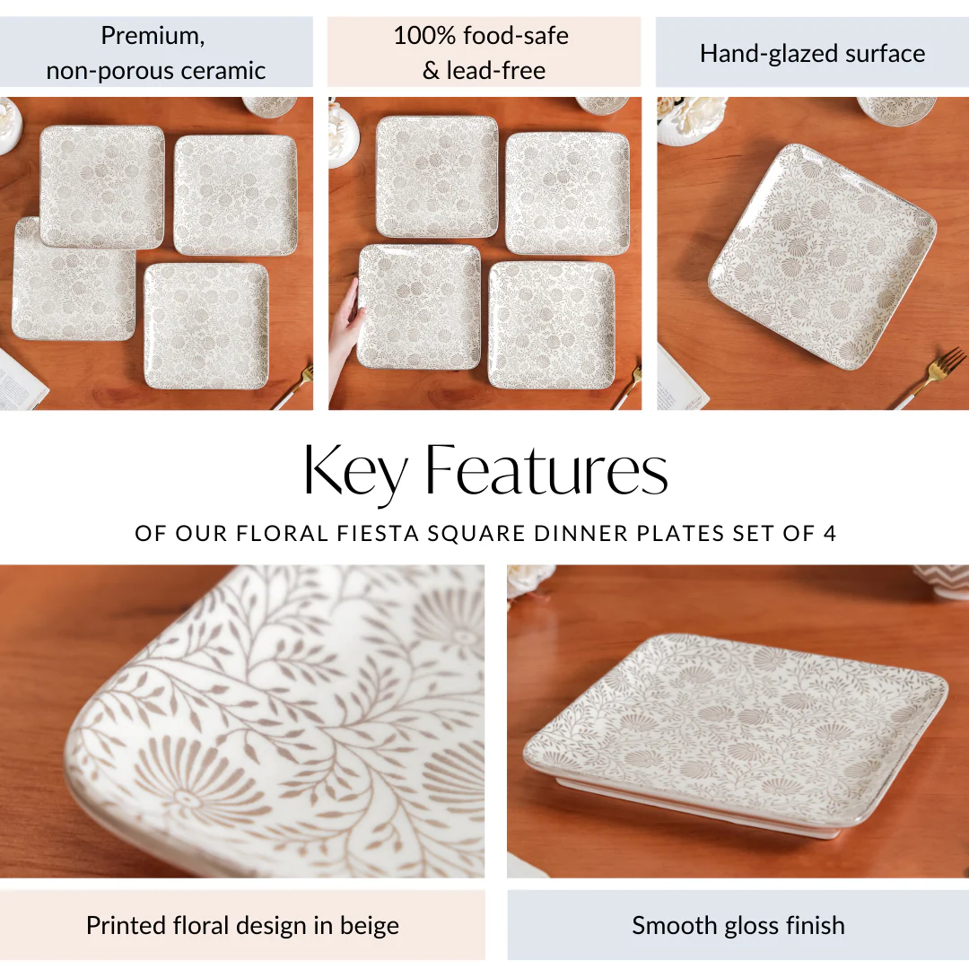 Floral Fiesta Square Dinner Plates Set Of 4 10x10 Inch - Image 5