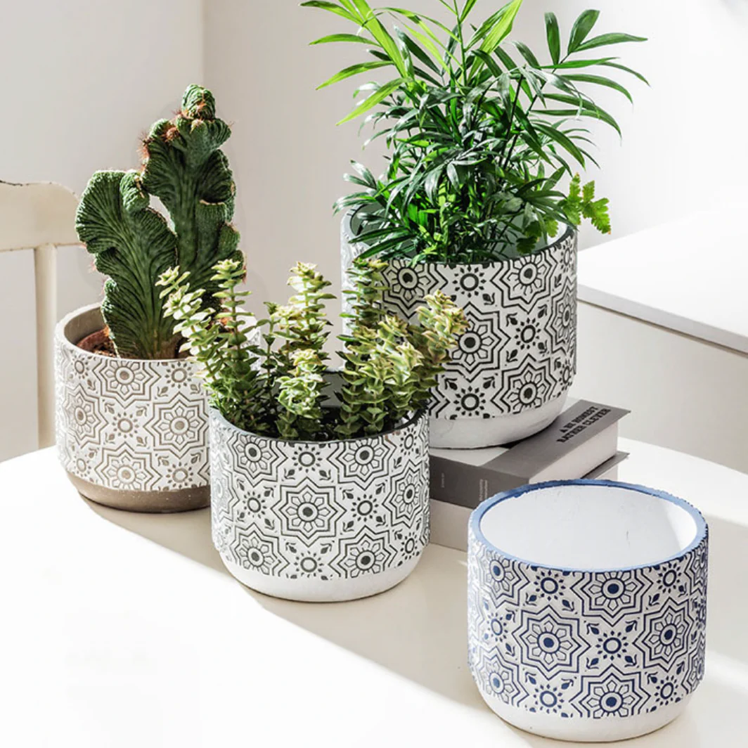 Floral Geometric Blue White Pot - Image 5