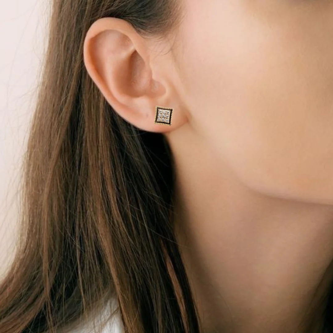 Floral Geometry Gold Stud Earrings Set Of 3 - Image 2