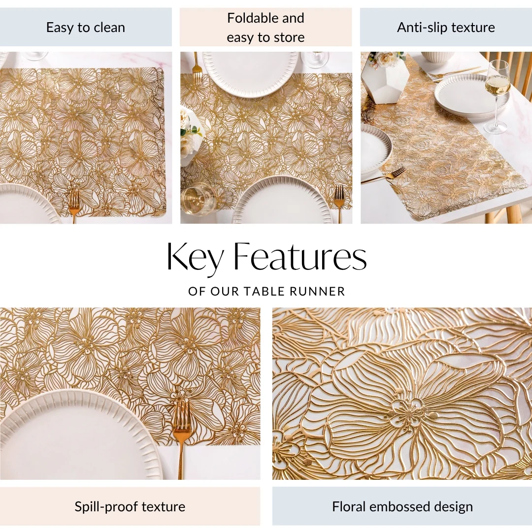 Floral Line Art Runner Gold 150x38cm - Image 3
