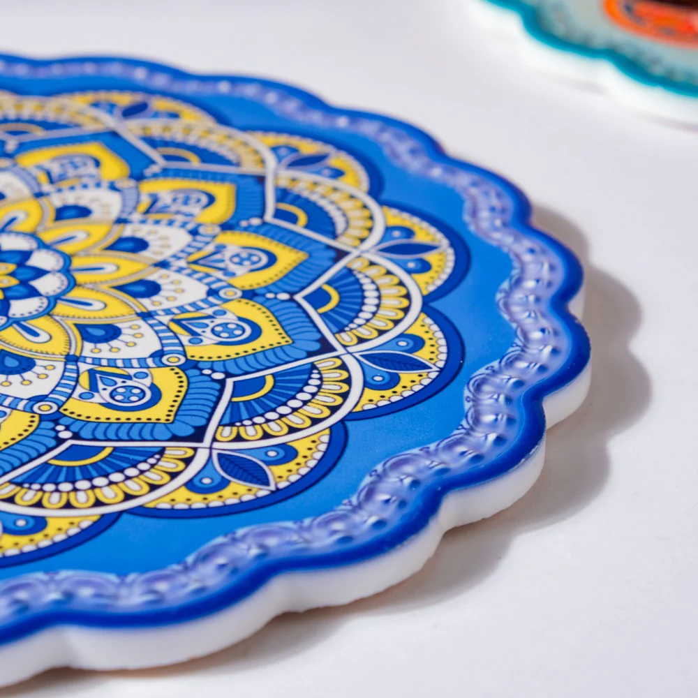 Floral Mandala Ceramic Trivet Blue 8 Inch - Image 6
