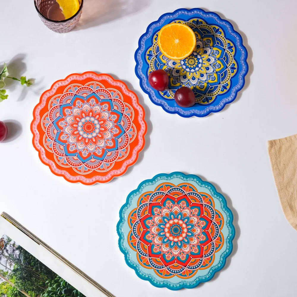 Floral Mandala Ceramic Trivet Blue 8 Inch - Image 8