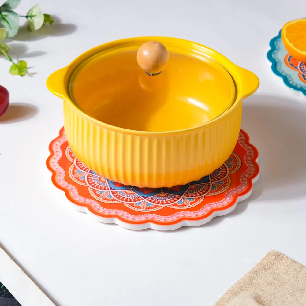 Floral Mandala Ceramic Trivet Orange 8 Inch - Image 2