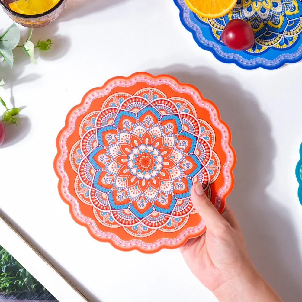 Floral Mandala Ceramic Trivet Orange 8 Inch - Image 4