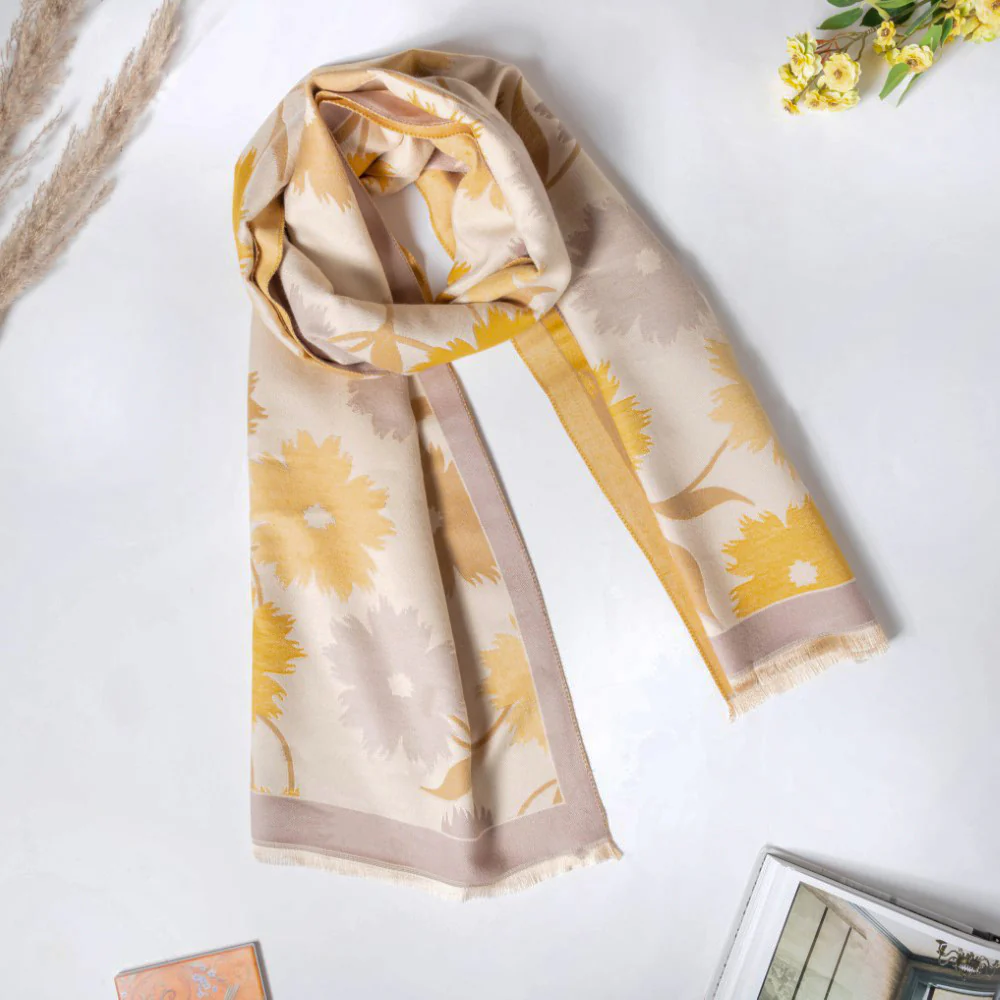 Floral Printed Winter Scarf Yellow - Image 2