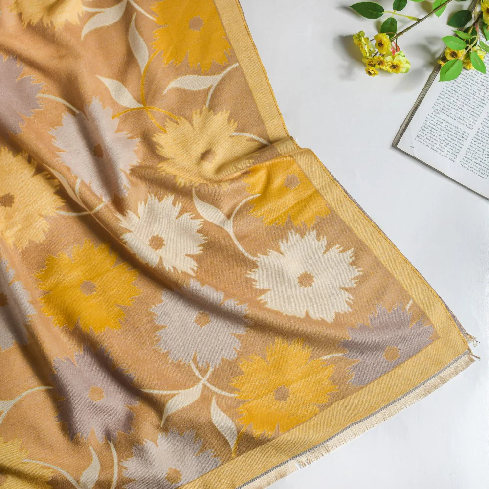 Floral Printed Winter Scarf Yellow - Image 3