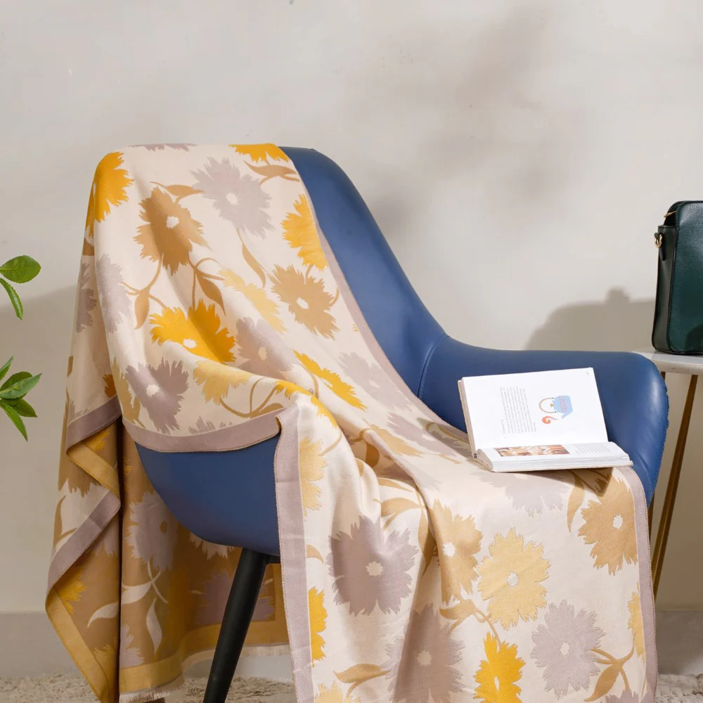 Floral Printed Winter Scarf Yellow - Image 8