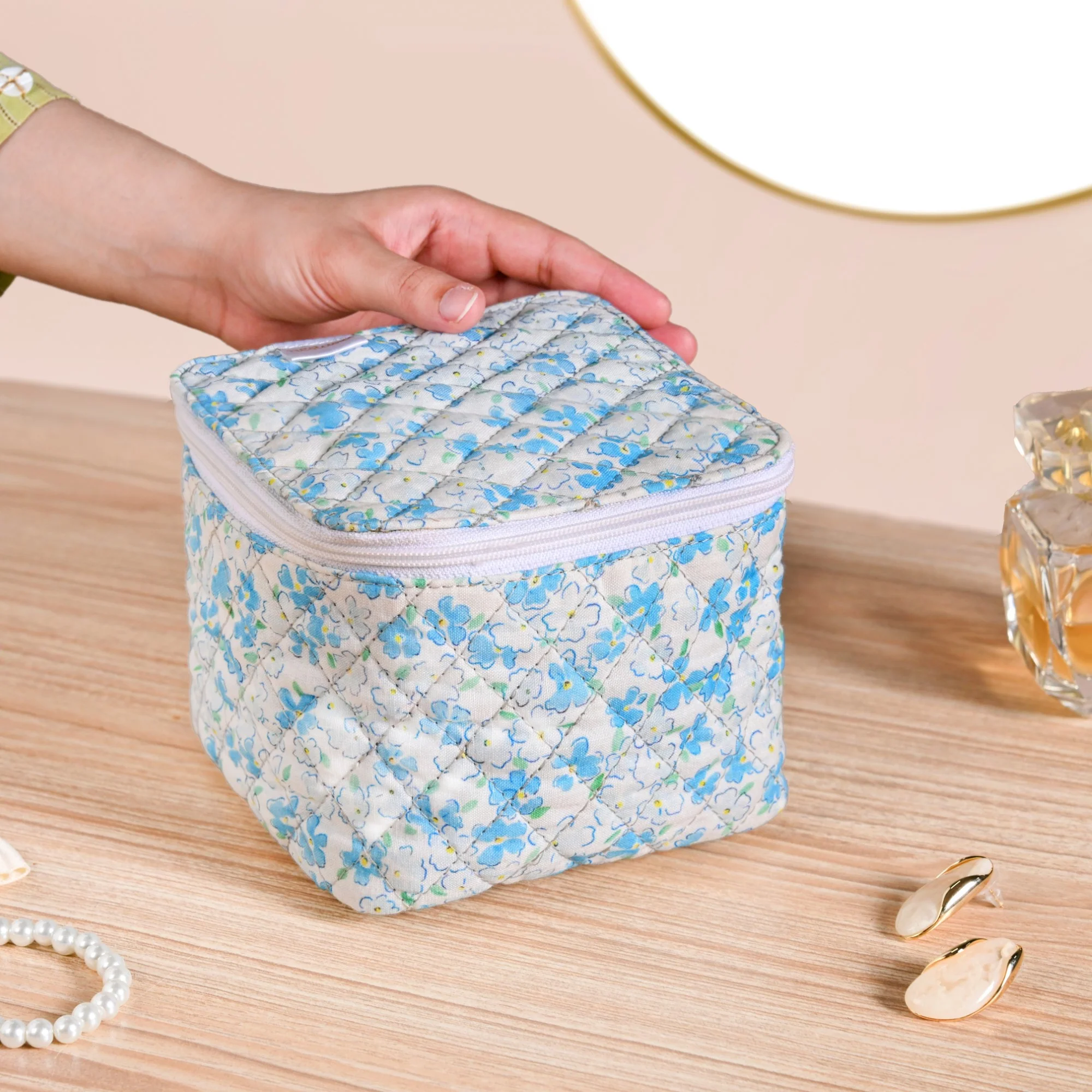 Floral Quilted Jewellery Storage Bag With Pouch Set Of 6 Blue - Image 2