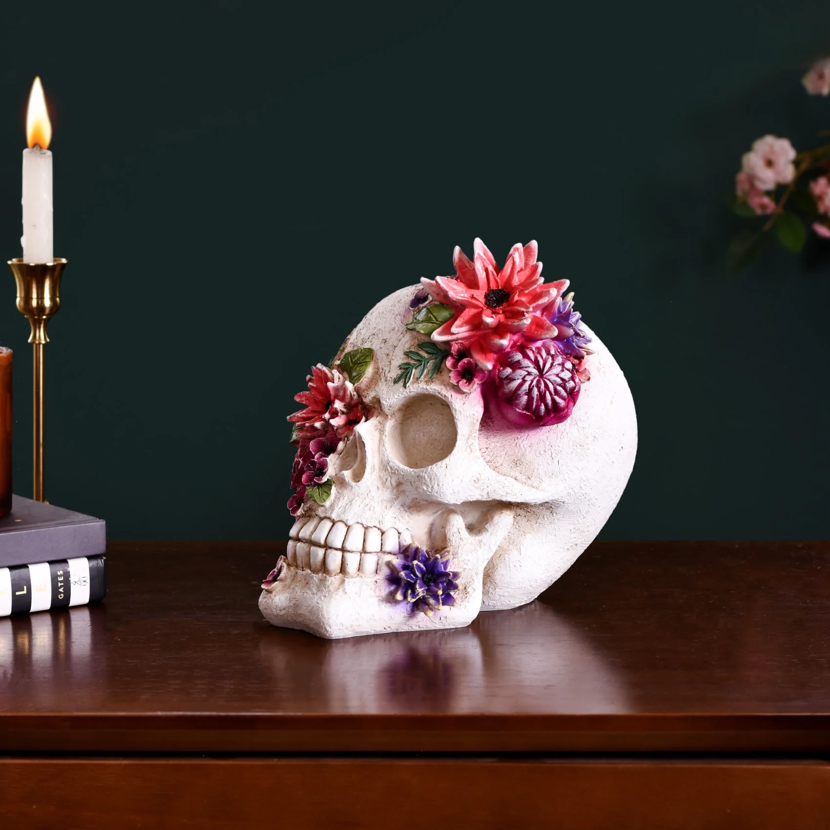 Floral Skull Decor Object