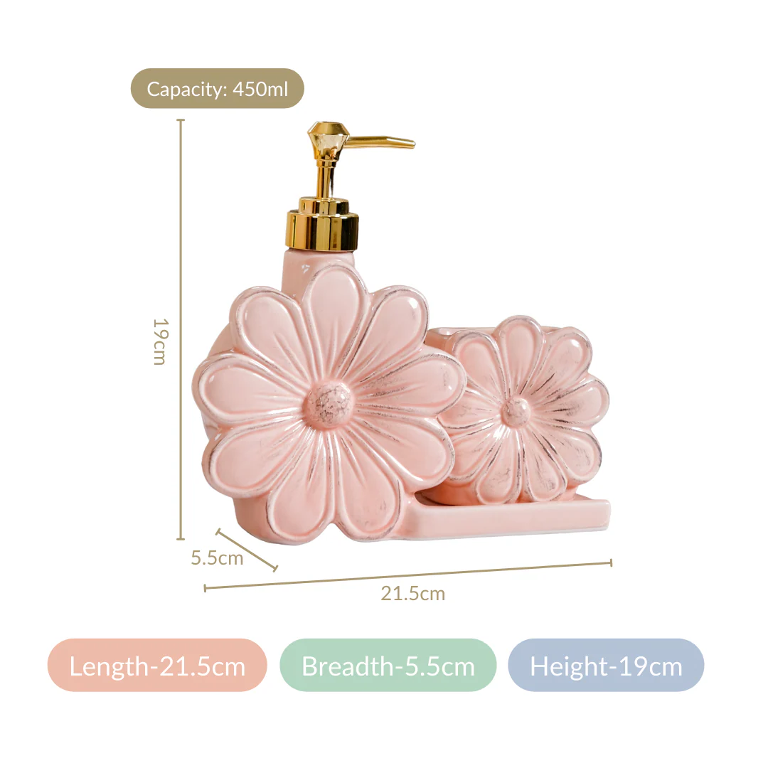 Floral Soap Dispenser With Holder Pink - Image 5