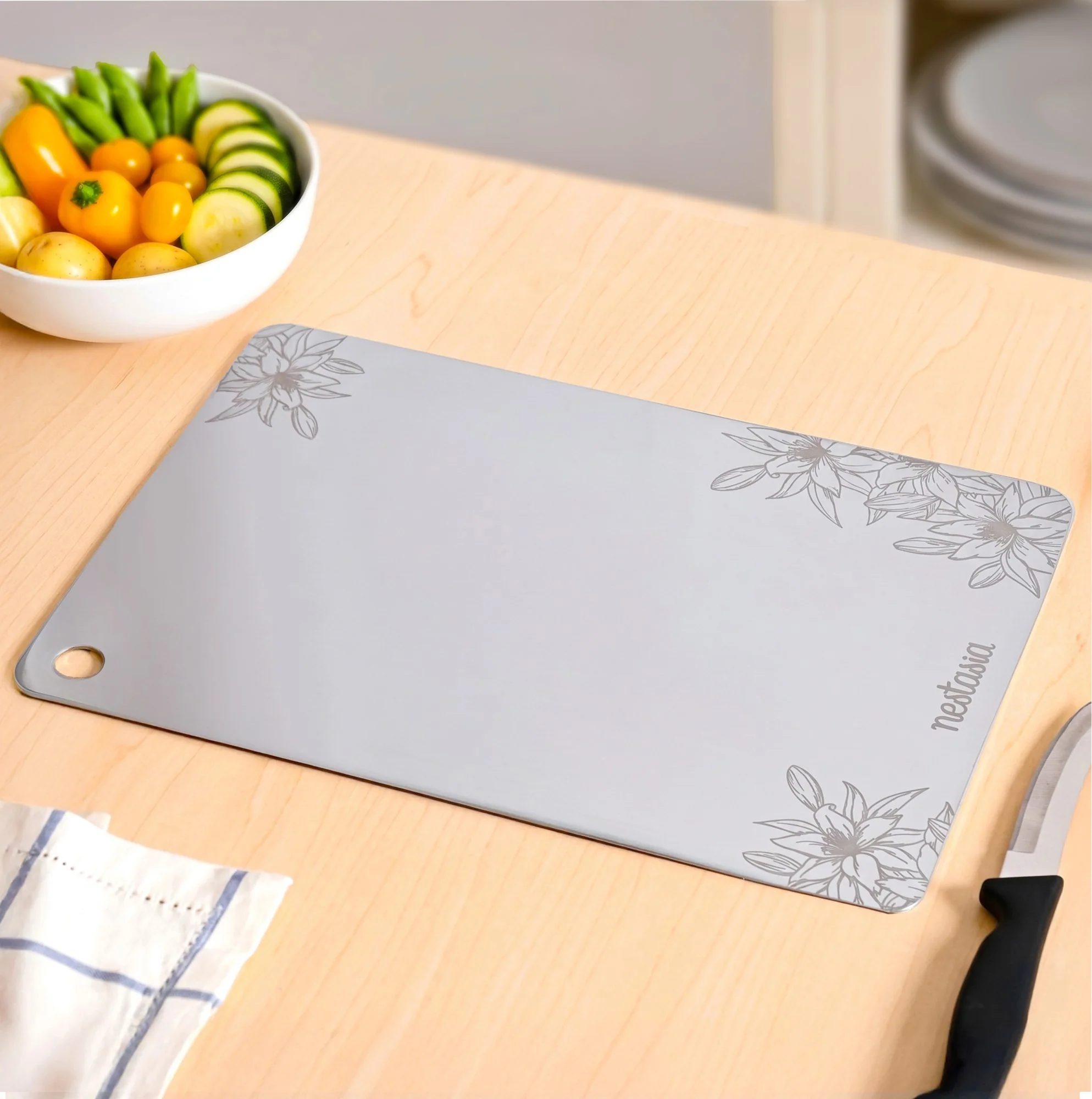Floral Stainless Steel Chopping Board 35x25cm - Image 2