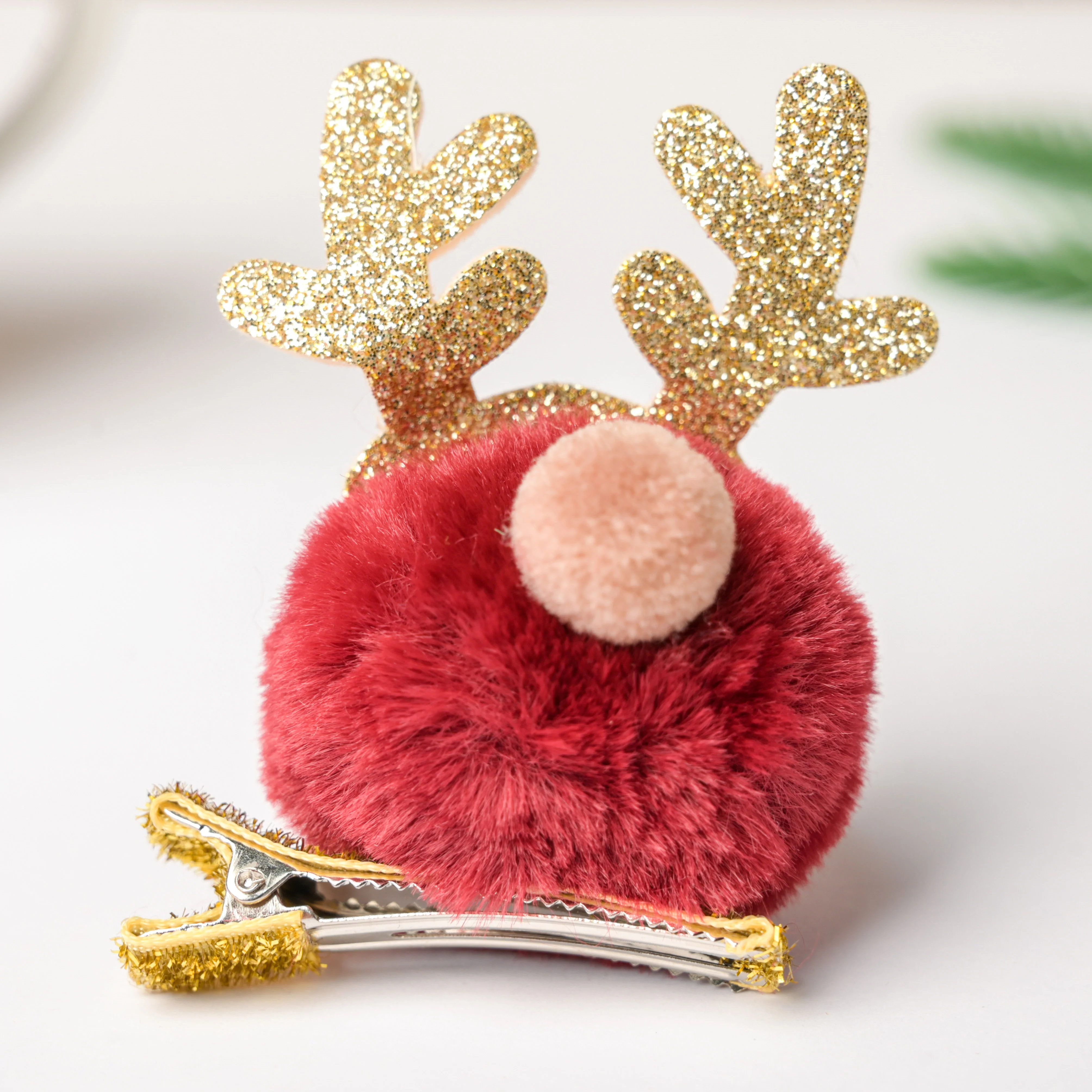Fluffy Reindeer Hairpin Red - Image 5