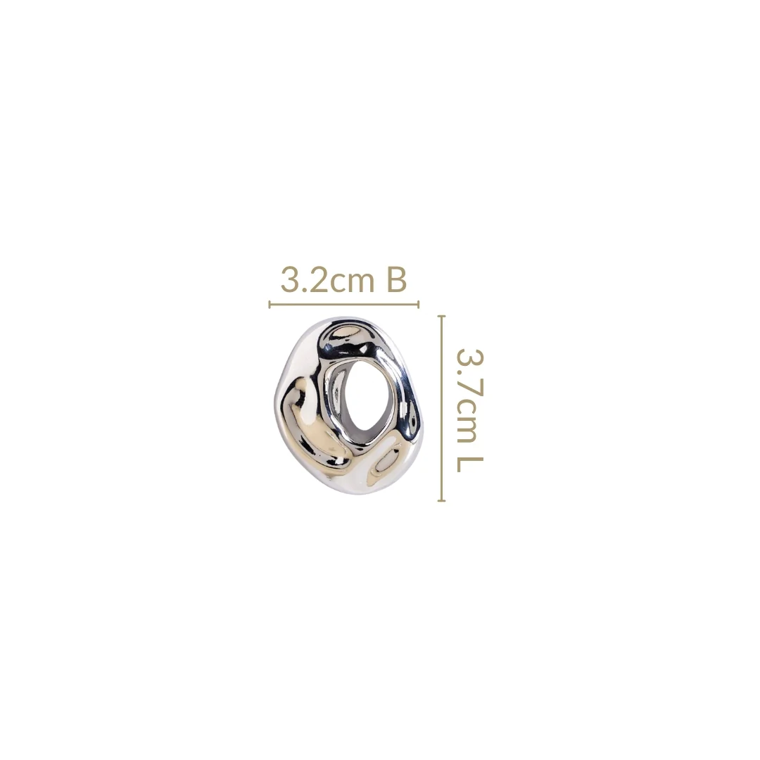 Fluid Hollow Oval Silver Statement Earrings - Image 3