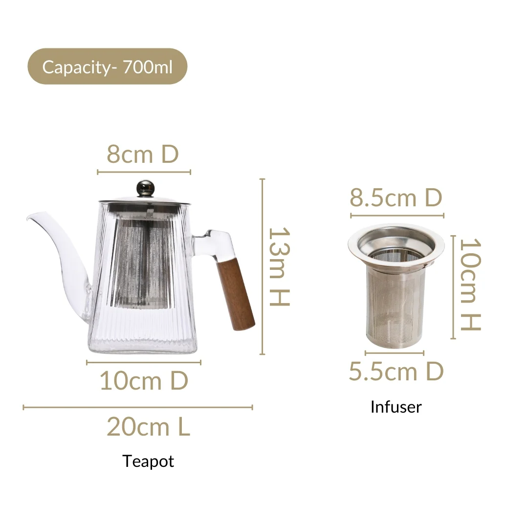 Fluted Glass Kettle With Wooden Handle 700ml - Image 3