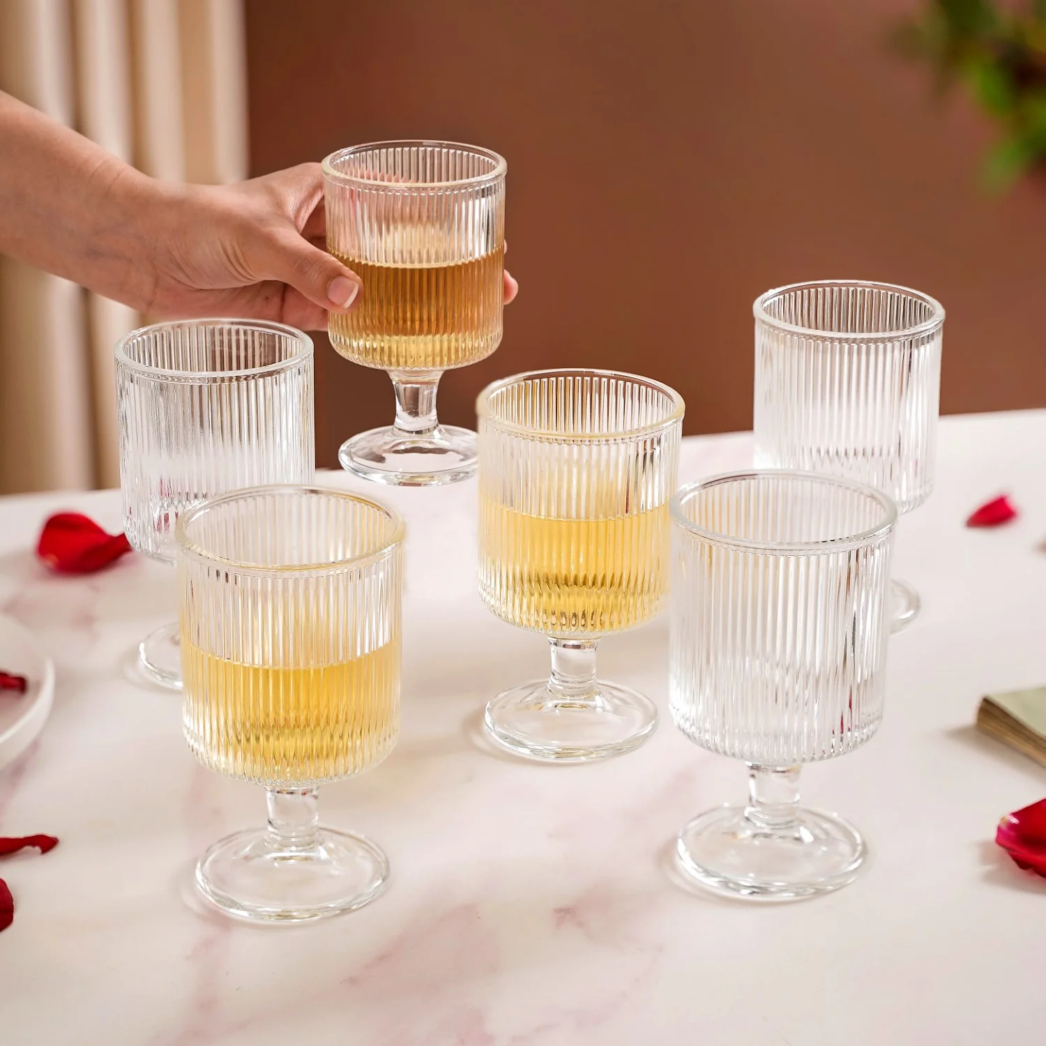 Fluted Transparent Stemmed Goblet Set Of 6 225ml - Image 2