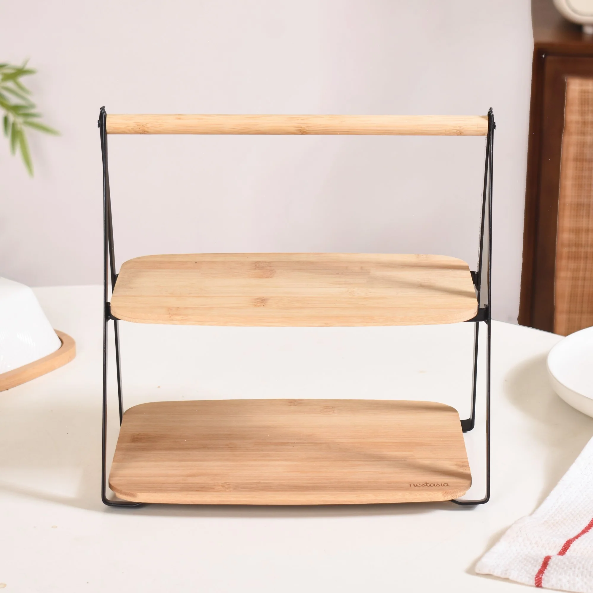 Foldable 2 Tier Wooden Storage Rack - Image 10