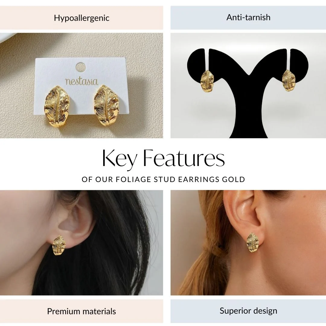Foliage Stud Earrings Gold - Image 4