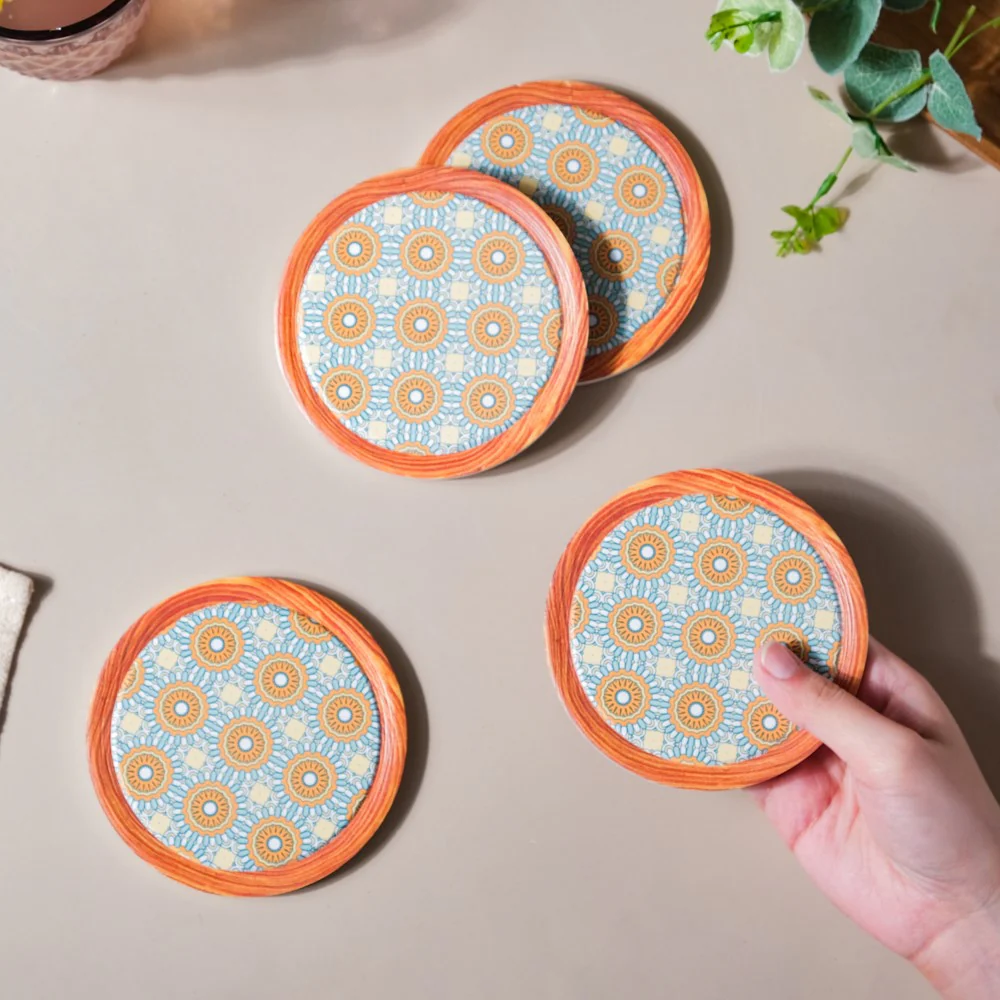 Frame Patterned Ceramic Coaster Set of 4 - Image 3