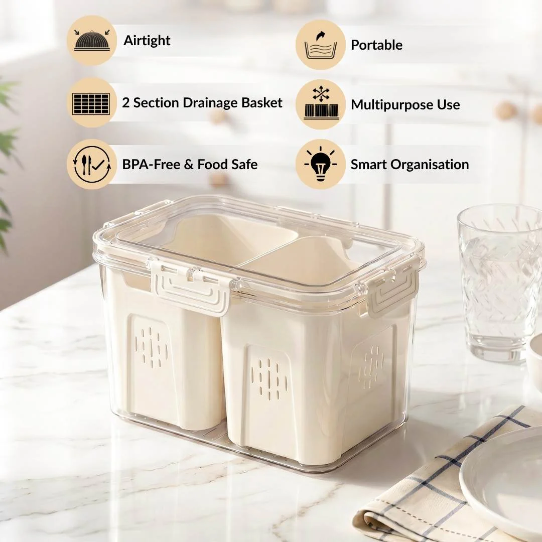FreshGrid Tall Fridge Storage Box With 2 Compartments - Image 2
