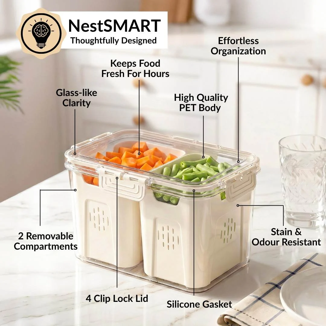 FreshGrid Tall Fridge Storage Box With 2 Compartments - Image 4
