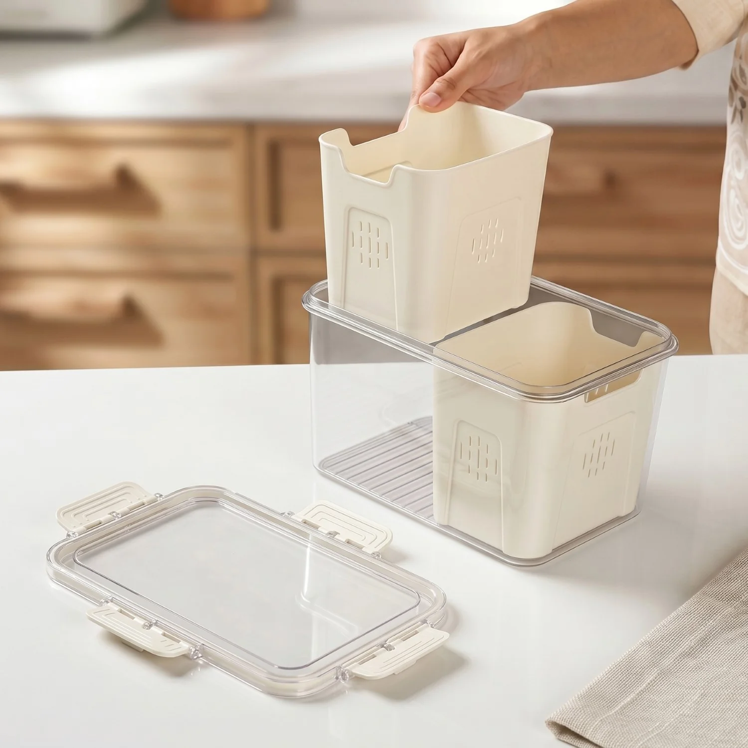 FreshGrid Tall Fridge Storage Box With 2 Compartments - Image 5