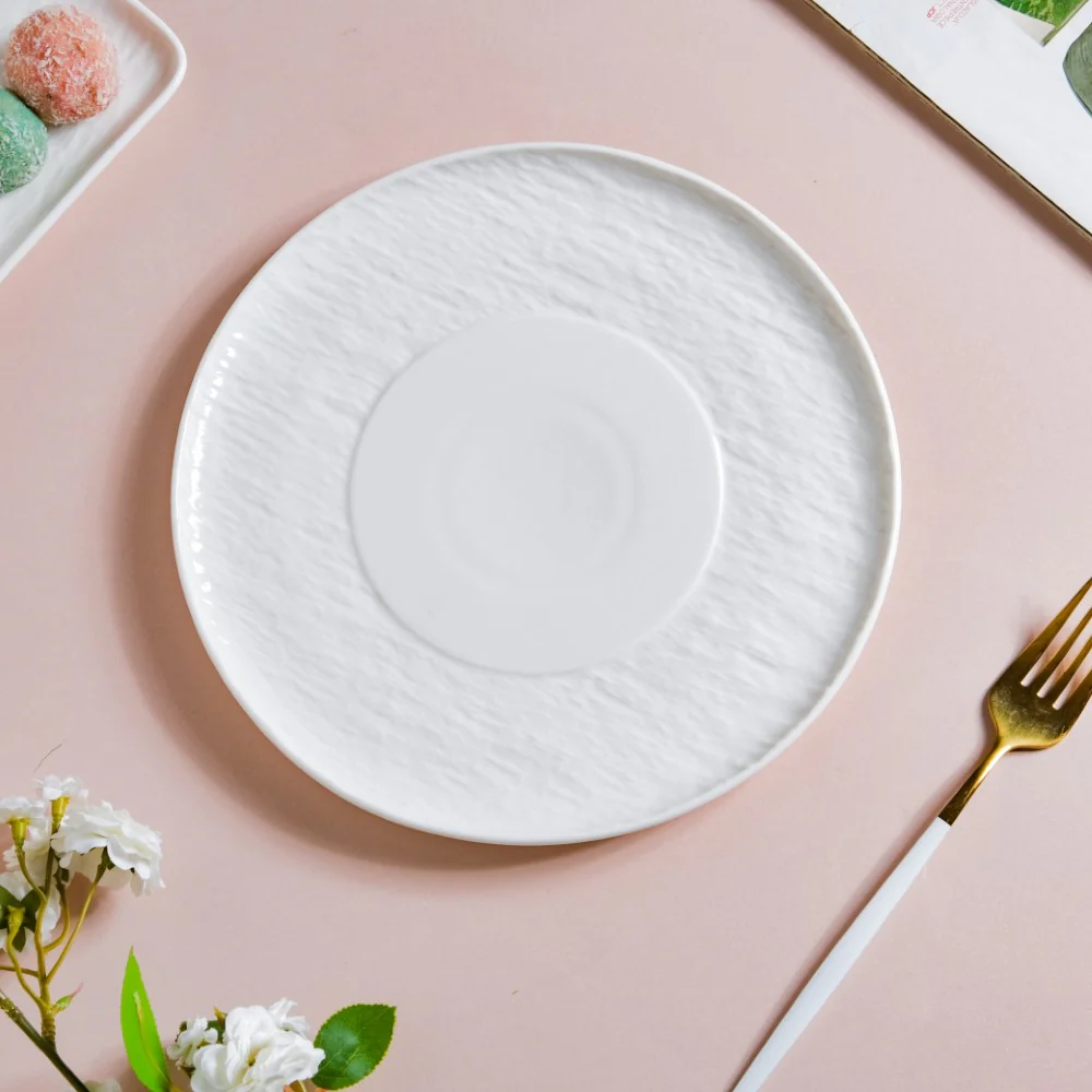Frore Textured Round Ceramic Appetiser Plate White Large 8.5 Inch - Image 4
