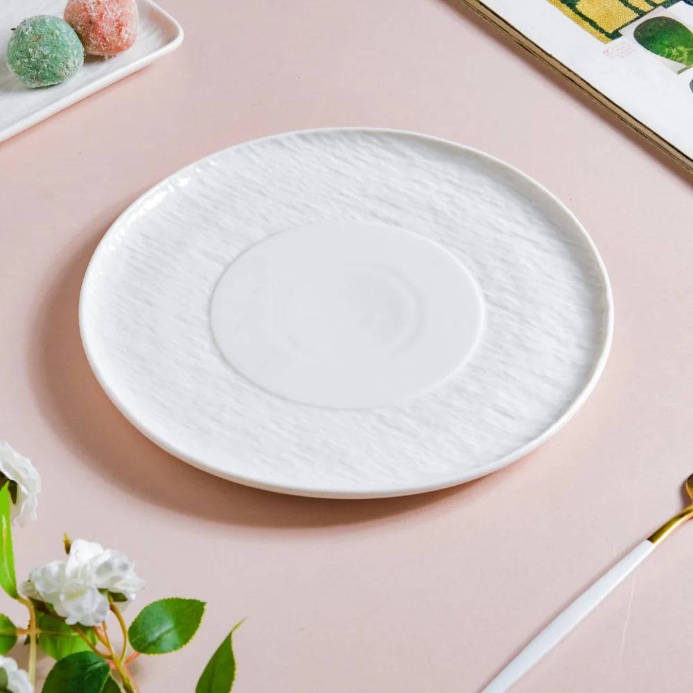 Frore Textured Round Ceramic Appetiser Plate White Large 8.5 Inch - Image 6
