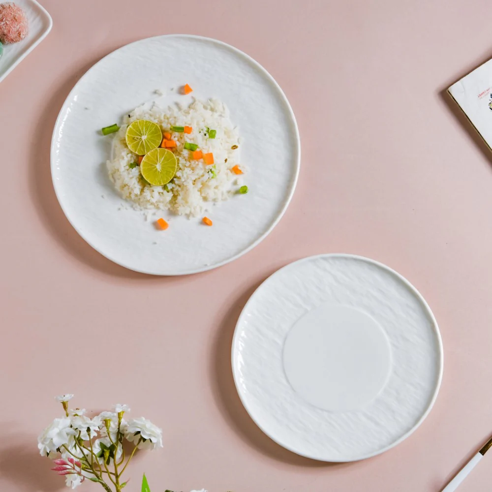 Frore Textured Round Ceramic Appetiser Plate White Large 8.5 Inch - Image 8