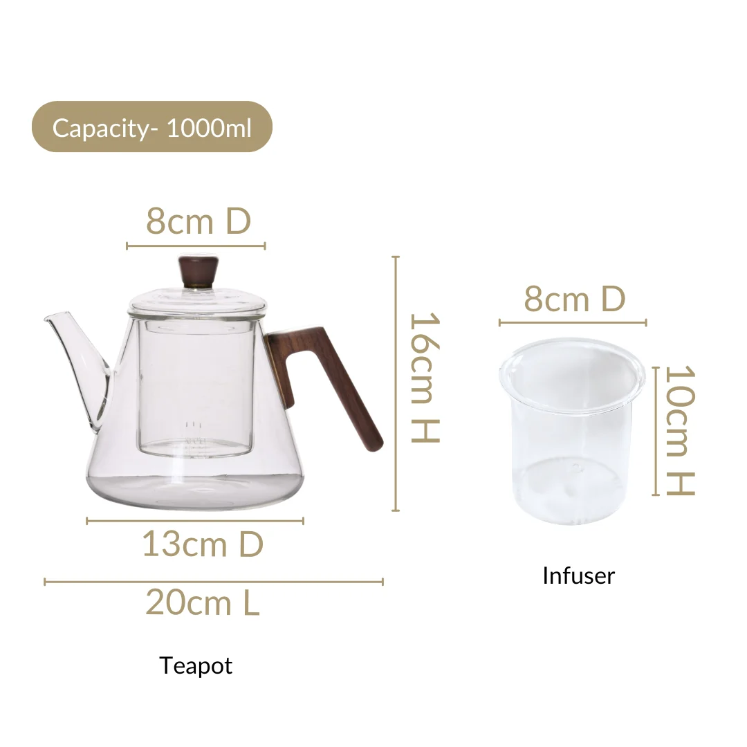 Fusion Wooden Handle Glass Teapot With Infuser 1000ml - Image 3