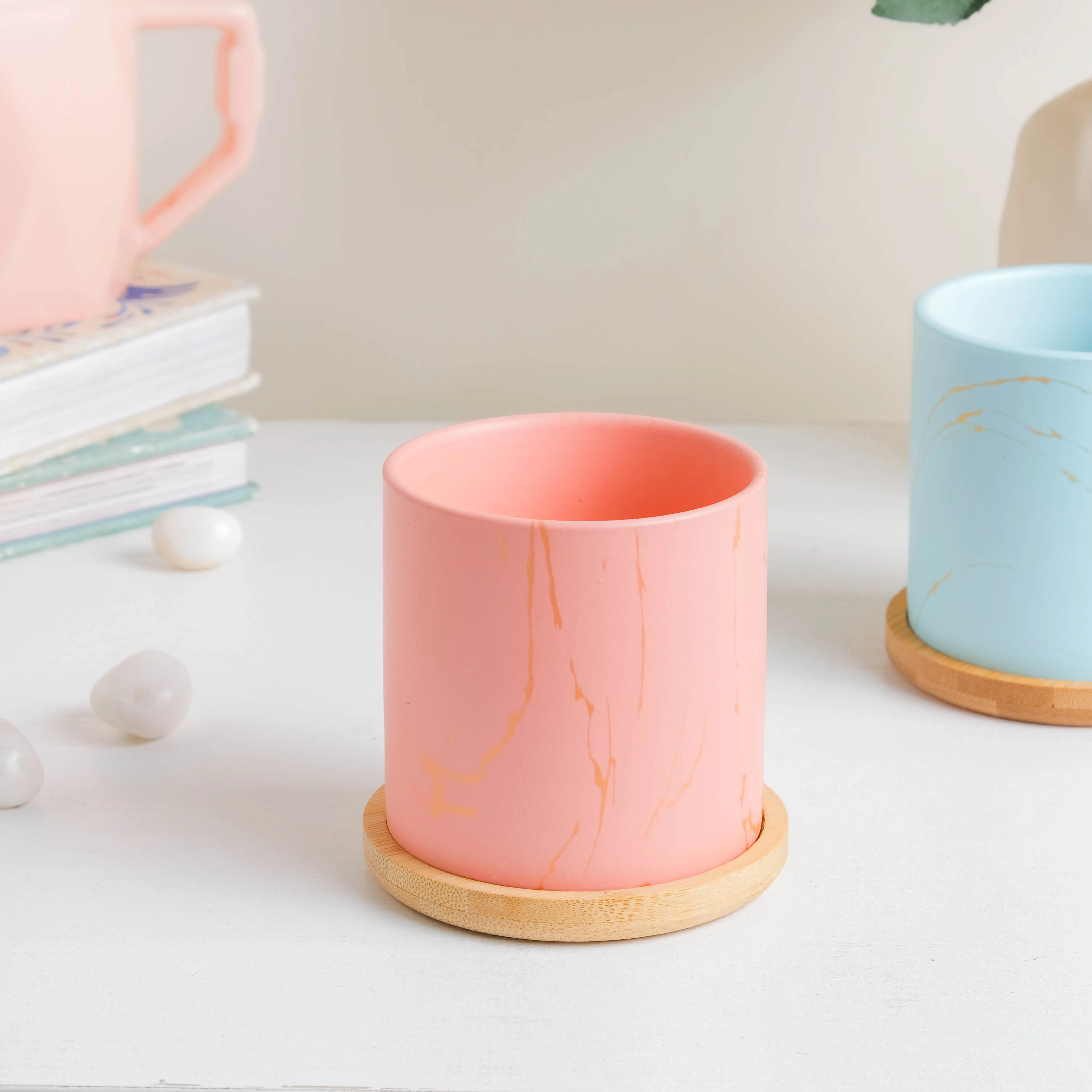 Fuzzy Peach Planter With Coaster - Image 2