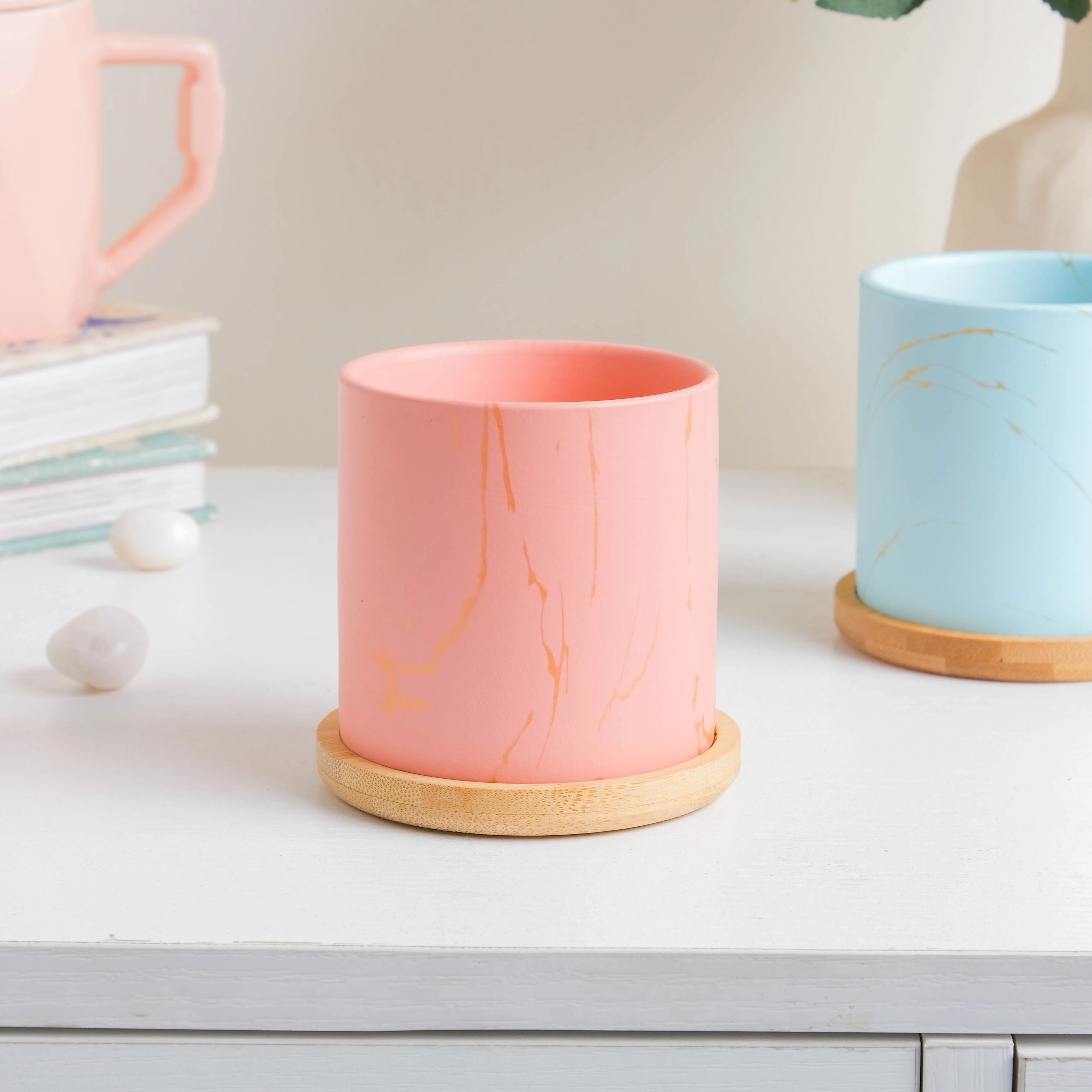 Fuzzy Peach Planter With Coaster - Image 4