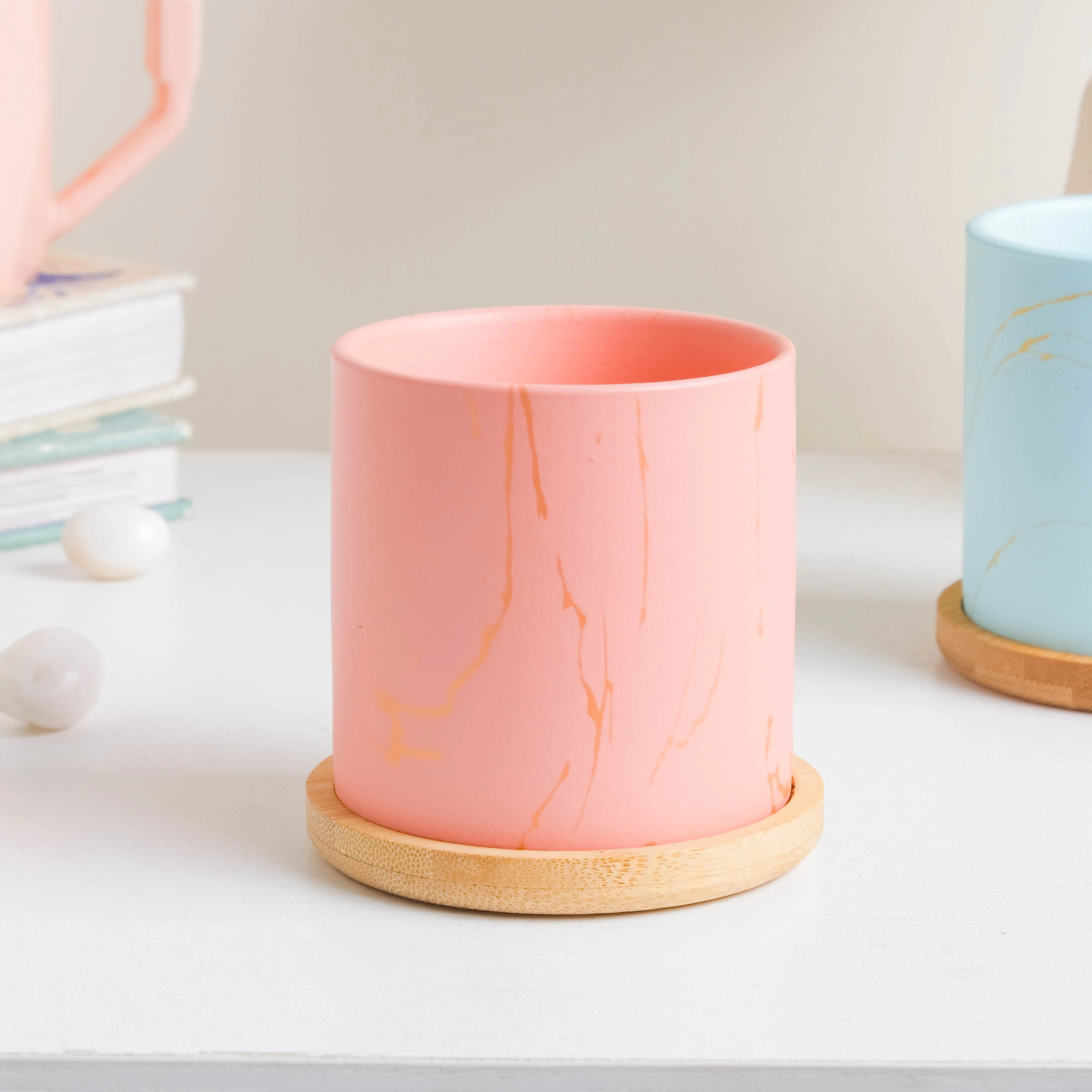 Fuzzy Peach Planter With Coaster - Image 6