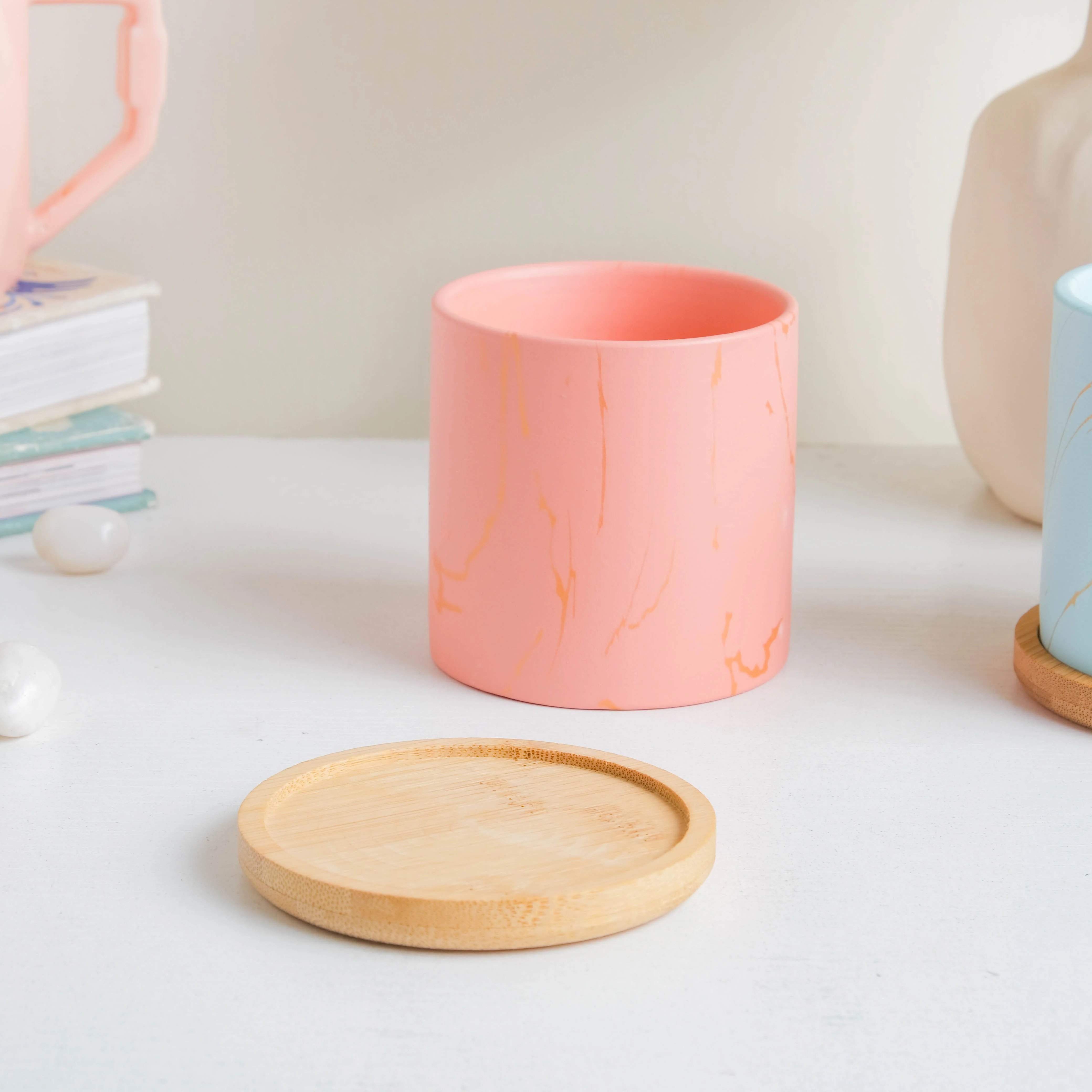 Fuzzy Peach Planter With Coaster - Image 7
