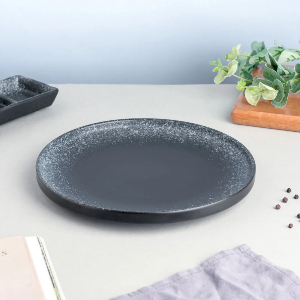 Galaxy Stone Pottery Dinner Plate Black White 10 Inch - Image 3