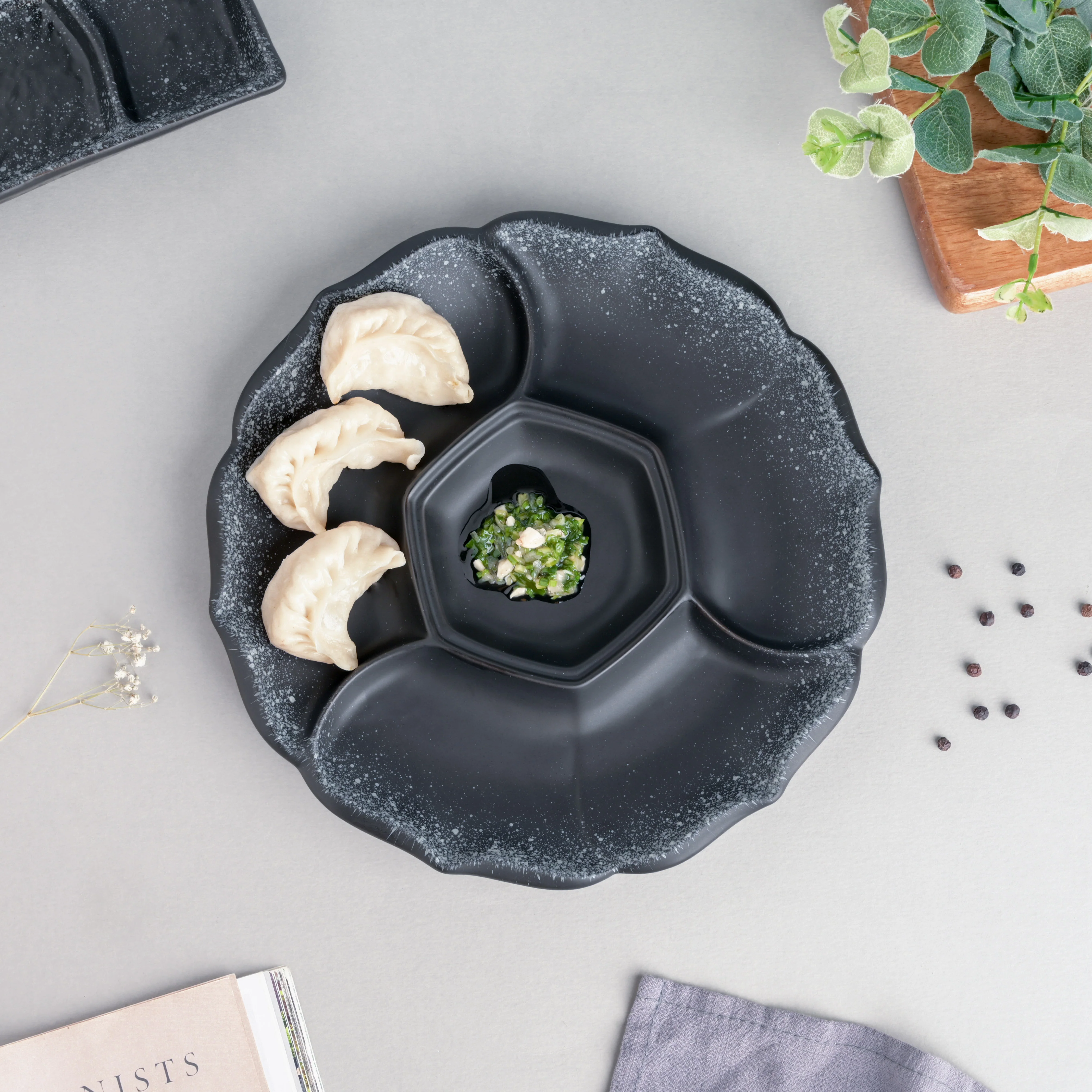Galaxy Stone Pottery Section Party Platter Matte Black - Image 3