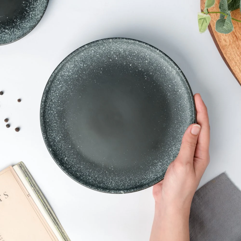 Galaxy Stone Pottery Snack Plate Black White 8 Inch - Image 2