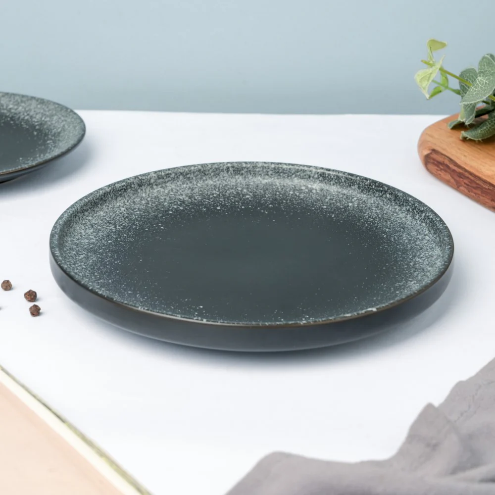 Galaxy Stone Pottery Snack Plate Black White 8 Inch - Image 3