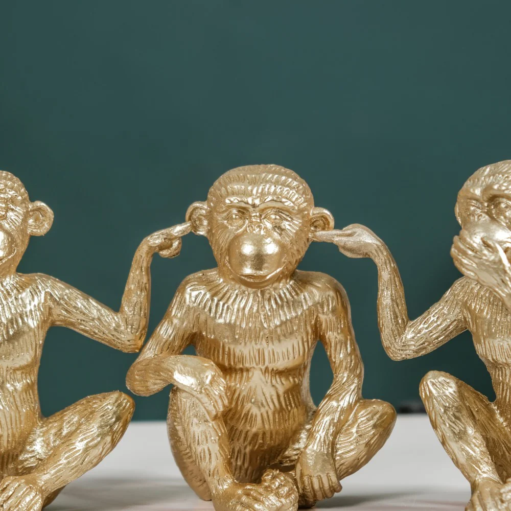 Gandhi Monkey Trio Resin Decor Showpiece Gold - Image 6