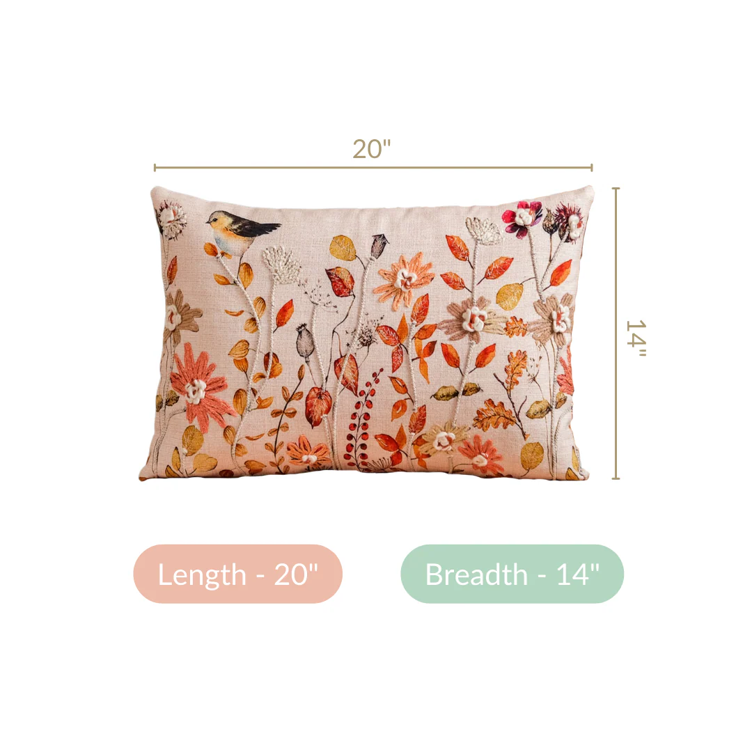 Garden Glory Embroidered Cushion Cover For Home Decor 20x14 Inch - Image 5