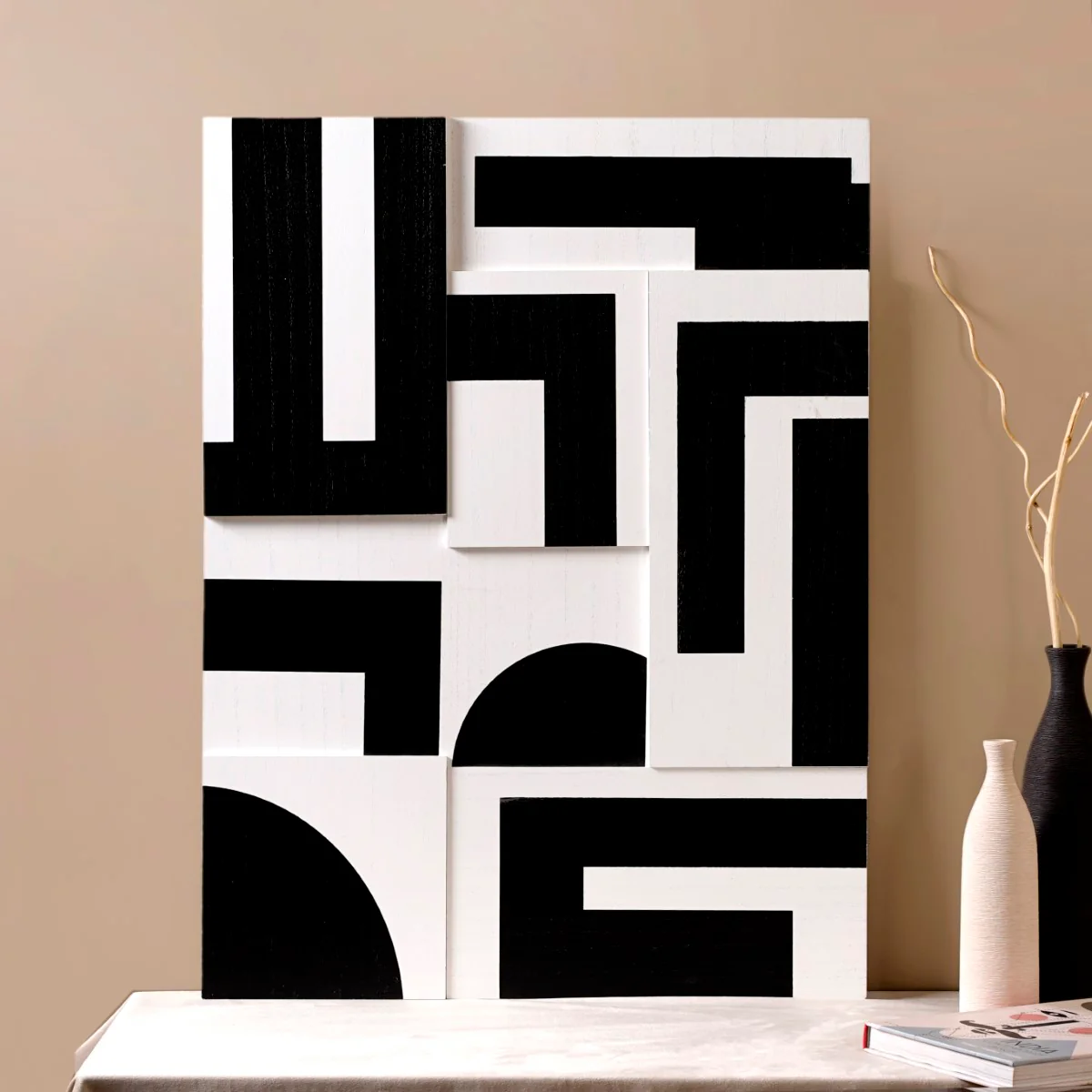 Geometric 3D Abstract Wall Art Black White 31x24 Inch