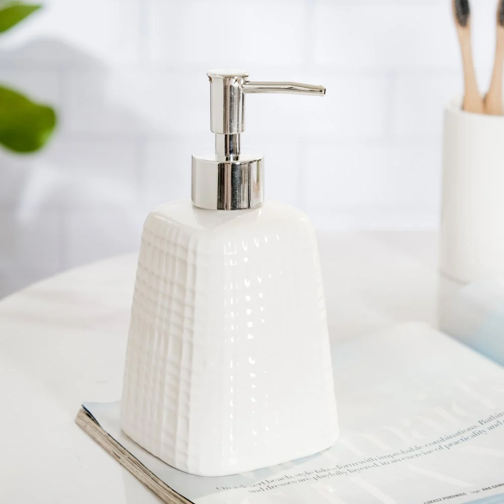 Geometric Ceramic Pump Dispenser White 7 Inch - Image 6