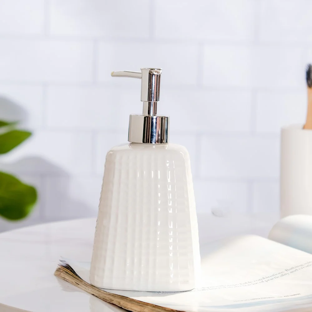 Geometric Ceramic Pump Dispenser White 7 Inch - Image 7
