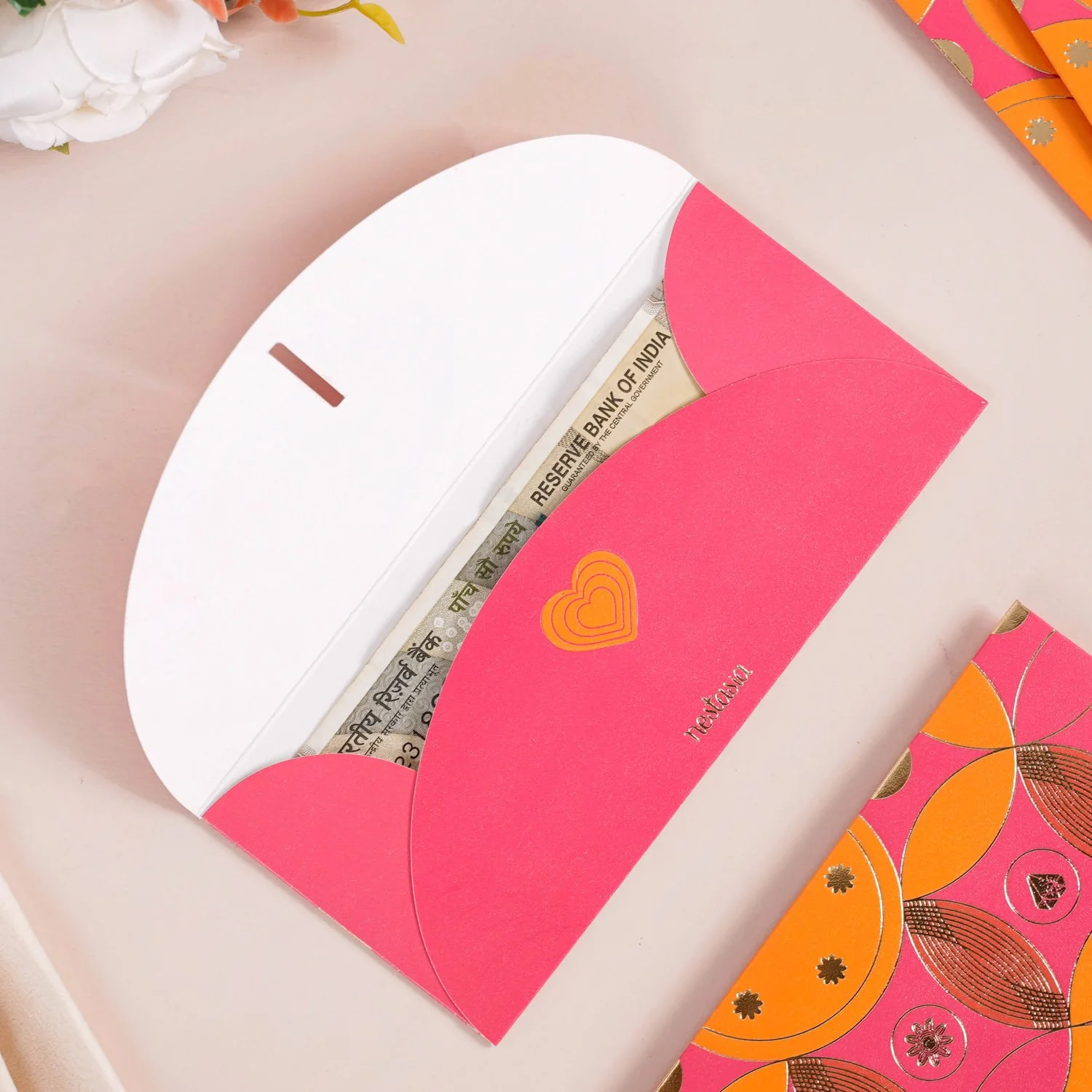 Geometric Luxury Shagun Envelope For Birthdays Set Of 12 Hot Pink - Image 2