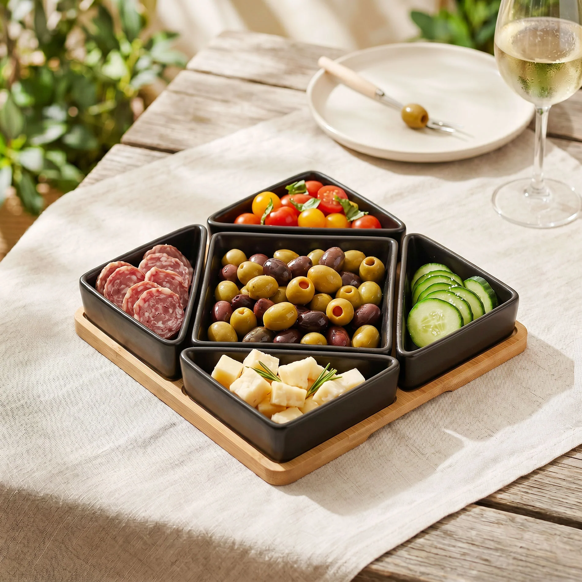 Geometric Matte Black Platter Set Of 6