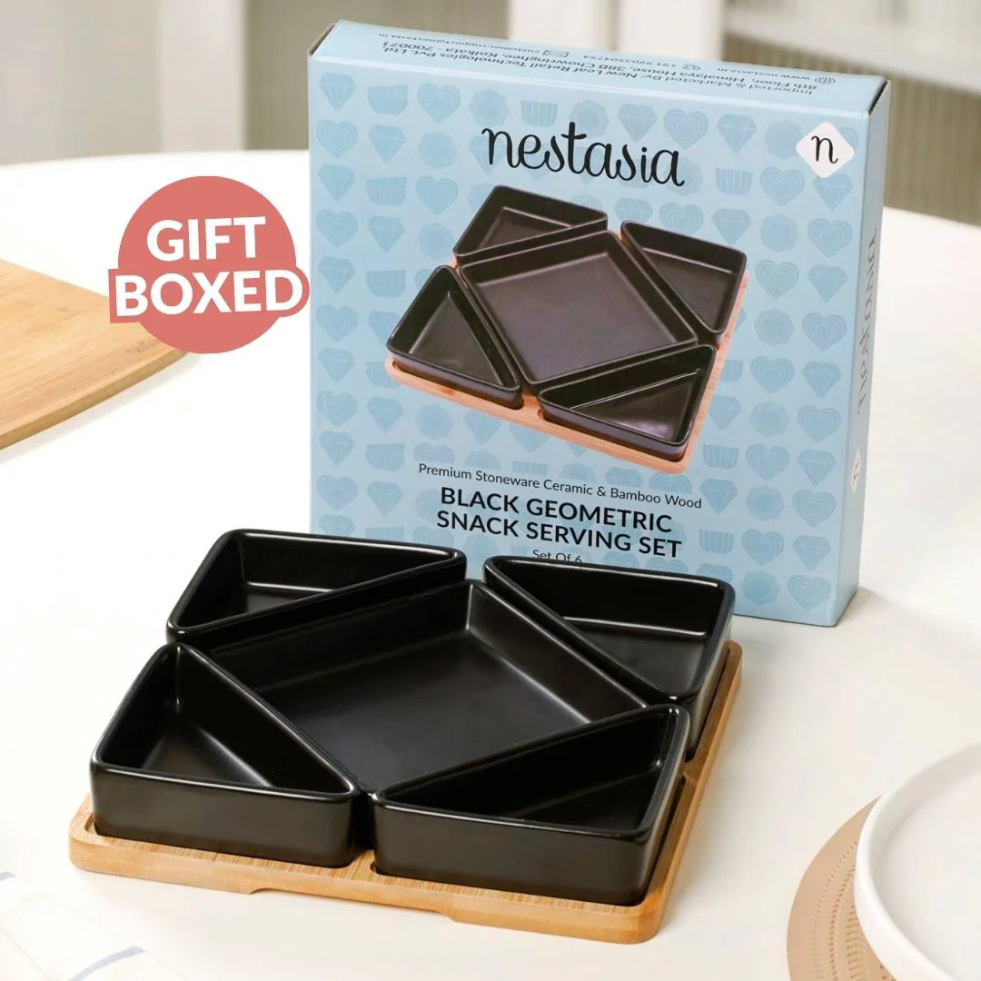 Geometric Matte Black Platter Set Of 6 - Image 7