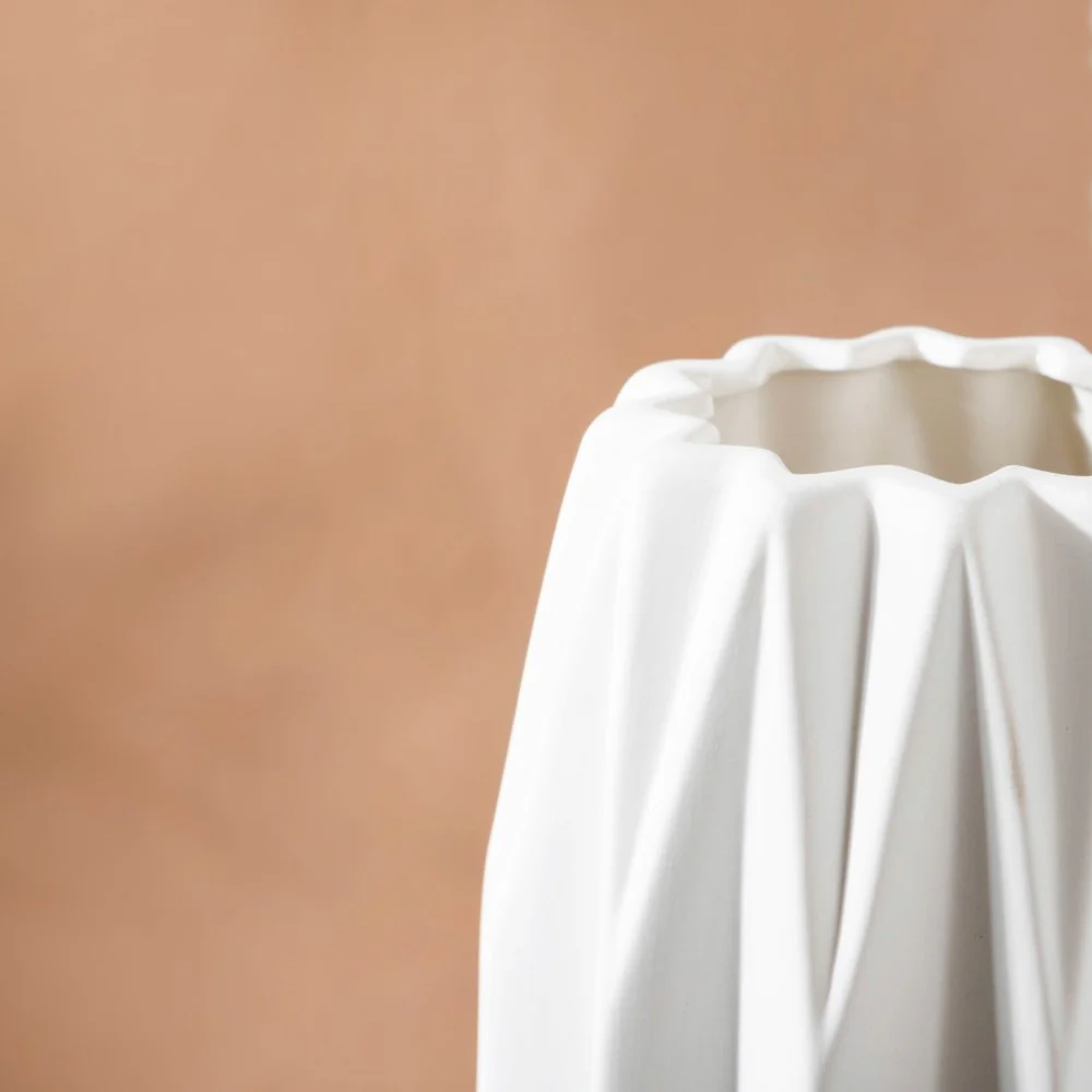 Geometric Textured Ceramic Vase White Tall - Image 5
